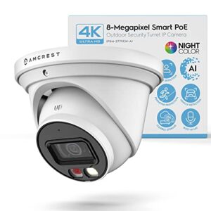 amcrest ultrahd 4k (8mp) ip poe ai camera, 49ft nightcolor, security outdoor turret camera, built-in microphone, human detection, active deterrent, 129° fov, 4k@15fps ip8m-2779ew-ai (white)