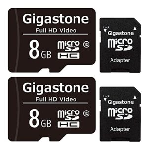 gigastone 8gb 2-pack micro sd card, full hd video, surveillance security cam action camera drone, 85mb/s micro sdhc class 10