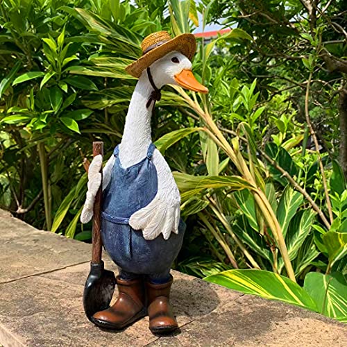 iRonrain Garden Statues Gardener Couple Duck, Indoor Outdoor Decorations Cute Ducks Art Décor Goose Figurine Ornament for Yard Home Garden Patio and Office (Male)