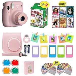 fujifilm instax mini 11 instant camera blush pink + shutter compatible carrying case + fuji film value pack (20 sheets) + shutter accessories bundle, color filters, photo album, assorted frames