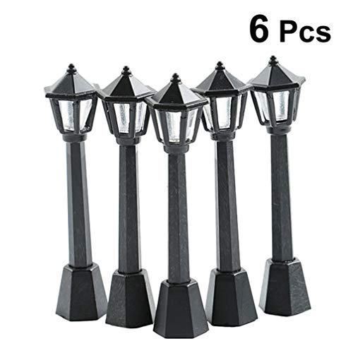 BESPORTBLE 6pcs Mini Street Light Model Solar Lamp Post Lights Outdoor Pathway Lantern Post Doll House Fairy Garden Decorations Accessories