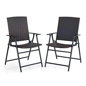 phi villa rattan patio dining chairs set of 2,outdoor wicker sling chairs,foldable patio dining chairs for garden,backyard, lawn, porch, poolside and balcony,2 packs