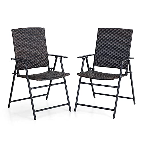 PHI VILLA Rattan Patio Dining Chairs Set of 2,Outdoor Wicker Sling Chairs,Foldable Patio Dining Chairs for Garden,Backyard, Lawn, Porch, Poolside and Balcony,2 Packs