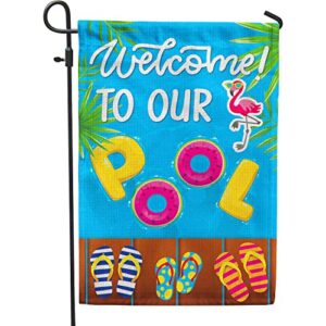 hollyhorse welcome to our pool summer garden flag, pool flag for outdoor decorations 12×18 inch double sided