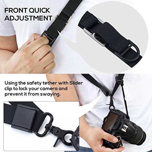 waka Rapid Camera Neck Strap with Quick Release and Safety Tether, Adjustable Camera Shoulder Sling Strap for Nikon Canon Sony Olympus DSLR Camera - Black