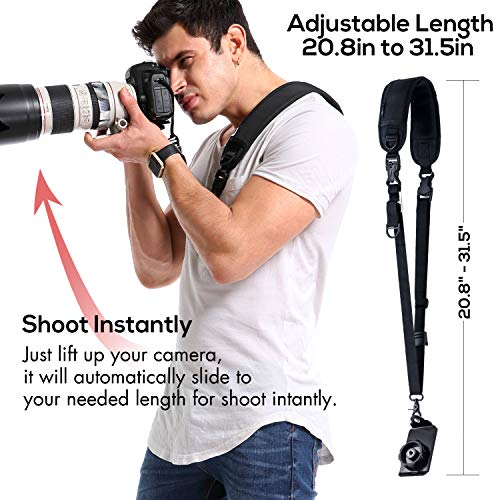 waka Rapid Camera Neck Strap with Quick Release and Safety Tether, Adjustable Camera Shoulder Sling Strap for Nikon Canon Sony Olympus DSLR Camera - Black