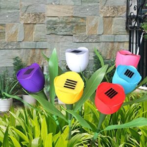 Uonlytech 7pcs New Garden Landscape Lamp Light Tulip Outdoor Powered Flower Solar Led