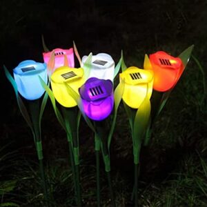 Uonlytech 7pcs New Garden Landscape Lamp Light Tulip Outdoor Powered Flower Solar Led