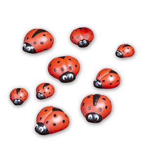 the lakeside collection ladybug garden stones – decorative outdoor ornaments – set of 9