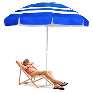 ocoopa beach umbrella uv 50+, 6.5ft umbrella with sand anchor & aluminum pole, portable beach umbrella with carry bag for beach patio garden pool backyard (blue & white, 6.5 ft umbrella)