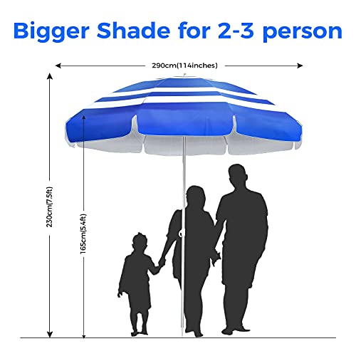 OCOOPA Beach Umbrella UV 50+, 6.5ft Umbrella with Sand Anchor & Aluminum Pole, Portable Beach Umbrella with Carry Bag for Beach Patio Garden Pool Backyard (Blue & White, 6.5 FT Umbrella)