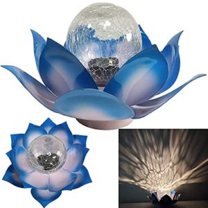 jfrising flower solar lights outdoor waterproof decoration,pink lotus garden decor gifts for mother wife lover girl daughter family friend,crackle globe glass lotus for patio lawn walkway tabletop