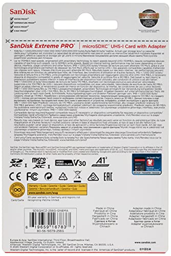 SanDisk Extreme Pro Micro SDXC UHS-I U3 A2 V30 Memory Card (256GB)