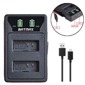 Batmax 2Packs LP-E12 LP E12 Battery (1800mAh) + LED Dual Bulit-in USB Charger for Canon EOS M, EOS M2, EOS M10, EOS M50, EOS M100, M200, SX70 HS, Rebel SL1 Mirrorless Digital Camera