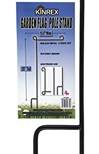 KINREX Garden Flag Pole Holder Stand - Black Metal Iron Wrought Stake Poles for Outdoor Garden Lawn Yard - 3 Piece Set - 35" Tall x 15.5" Wide