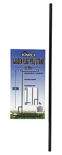 KINREX Garden Flag Pole Holder Stand - Black Metal Iron Wrought Stake Poles for Outdoor Garden Lawn Yard - 3 Piece Set - 35" Tall x 15.5" Wide