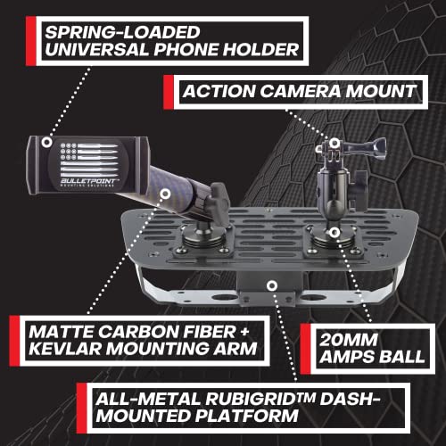 Bulletpoint Dash Mount Cell Phone Holder Compatible with 2011-2018 Jeep Wrangler JK JKU 20mm Ball Mount (RubiGrid Multi-Device Mount)