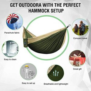 Double Hammocks for Camping, Portable Parachute Hammock for Outdoor Hiking Travel Backpacking - Hammocks Swing for Backyard & Garden 78''W 118''L (Khaki/Green)