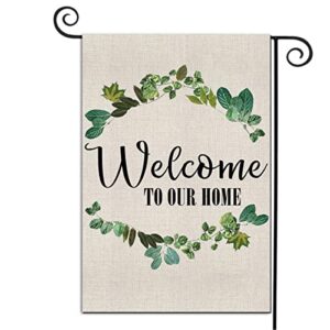 welcome garden flags courtyards double sided decorative house flag welcome to our home outside seasonal holiday yard flag watercolor durable burlap farmhouse flags 12.5 x 18 inch welcome banner