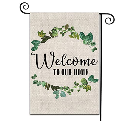 Welcome Garden Flags Courtyards Double Sided Decorative House Flag Welcome To Our Home Outside Seasonal Holiday Yard Flag Watercolor Durable Burlap Farmhouse Flags 12.5 x 18 Inch Welcome Banner