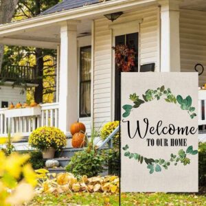 Welcome Garden Flags Courtyards Double Sided Decorative House Flag Welcome To Our Home Outside Seasonal Holiday Yard Flag Watercolor Durable Burlap Farmhouse Flags 12.5 x 18 Inch Welcome Banner