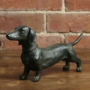 ZARUP Dachshund Statue Garden Decor, Standing Dachshund Dog Decoration Antique Style Resin Crafts Dog Lover Gift for Garden Patio Lawn Courtyard Home Desktop Decoration, Black, 7.1x3.9x2in