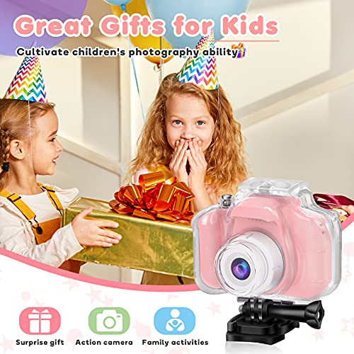 Gifts for 6 7 8 9 10 Year Old Girls Yoophane Kids Waterproof Camera Christmas Birthday Gifts Toddler Action Camera Toys for Girls Age 3-12 Underwater Video Recorder with 32GB SD Card (Pink)