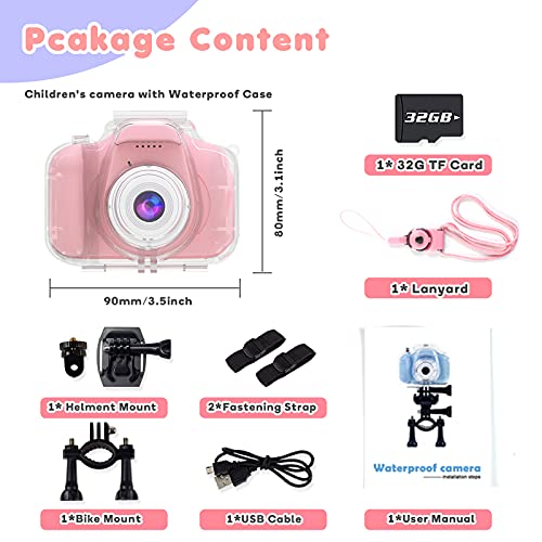 Gifts for 6 7 8 9 10 Year Old Girls Yoophane Kids Waterproof Camera Christmas Birthday Gifts Toddler Action Camera Toys for Girls Age 3-12 Underwater Video Recorder with 32GB SD Card (Pink)