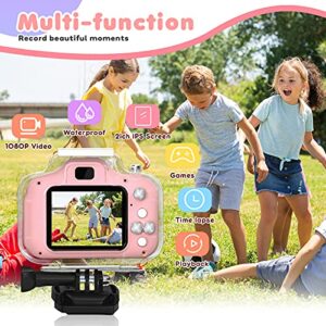 Gifts for 6 7 8 9 10 Year Old Girls Yoophane Kids Waterproof Camera Christmas Birthday Gifts Toddler Action Camera Toys for Girls Age 3-12 Underwater Video Recorder with 32GB SD Card (Pink)