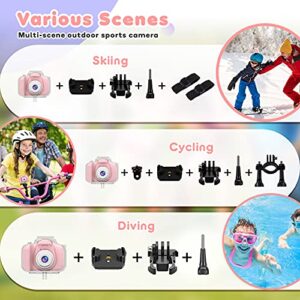 Gifts for 6 7 8 9 10 Year Old Girls Yoophane Kids Waterproof Camera Christmas Birthday Gifts Toddler Action Camera Toys for Girls Age 3-12 Underwater Video Recorder with 32GB SD Card (Pink)