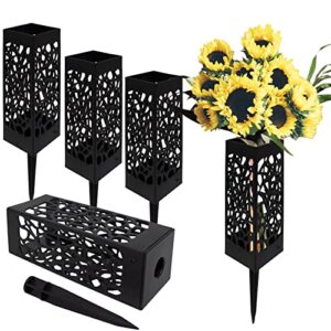 4 pack grave decorations memorial cemetery floral holder vases,black plastic vase cones with long spike stake drainage holes for gravestone grave garden yard ground outdoor flower markern