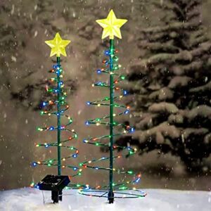 solar metal led christmas tree decoration – spiral christmas tree light waterproof, garden luminous string light for patio lawn party xmas outside decor (2pcs multicolored)