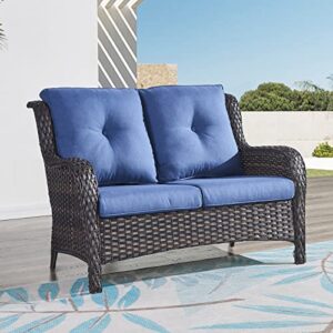 hummuh outdoor loveseat sofa 2-seat pe rattan patio love seat with cushions,deep seat high curved back armset sectional couch for patio,garden,yard,porch