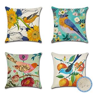 artscope set of 4 decorative throw pillow covers 18×18 inches, retro flowers and birds waterproof cushion covers, perfect to outdoor patio garden living room sofa farmhouse decor