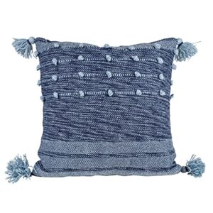 foreside home & garden blue with corner tassels 18x18 hand woven filled outdoor pillow