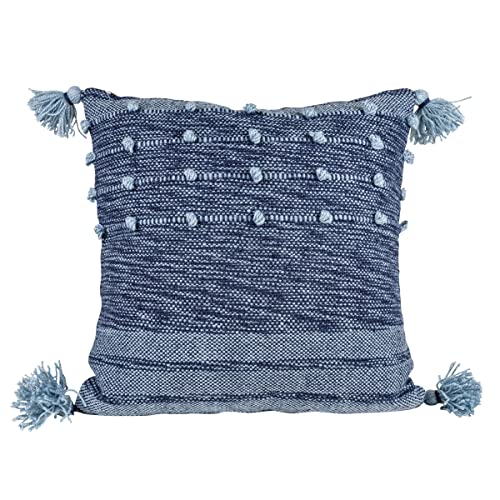 Foreside Home & Garden Blue with Corner Tassels 18X18 Hand Woven Filled Outdoor Pillow