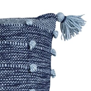 Foreside Home & Garden Blue with Corner Tassels 18X18 Hand Woven Filled Outdoor Pillow