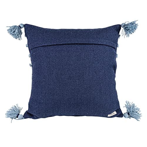 Foreside Home & Garden Blue with Corner Tassels 18X18 Hand Woven Filled Outdoor Pillow