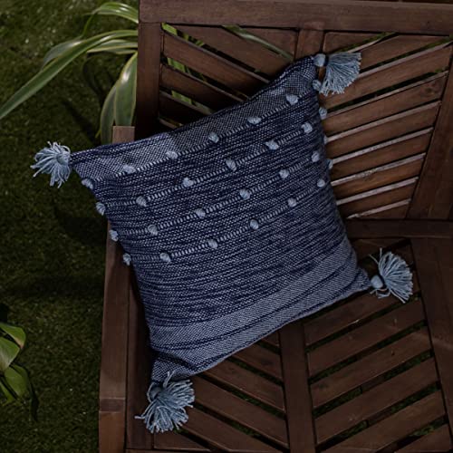 Foreside Home & Garden Blue with Corner Tassels 18X18 Hand Woven Filled Outdoor Pillow