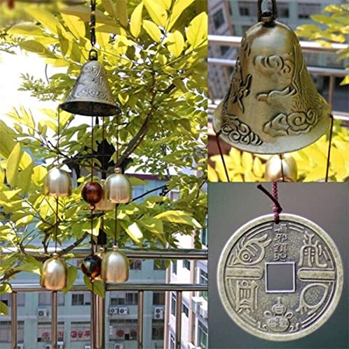 Lucky Wind Chimes Fengshui Bell Copper Alloy Dragon Bell 6 Bells Hanging Wind Bell for Home Garden Hanging Good Luck Blessing