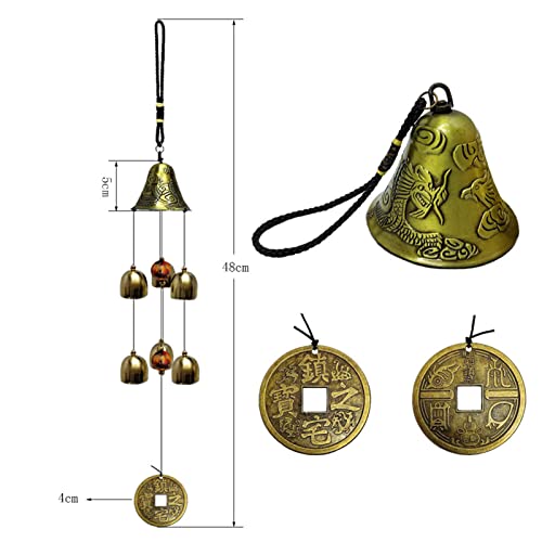 Lucky Wind Chimes Fengshui Bell Copper Alloy Dragon Bell 6 Bells Hanging Wind Bell for Home Garden Hanging Good Luck Blessing