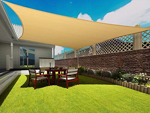 Rectangle Sun Shade Sail Canopy, 12' x 20' Patio Shade Cloth Outdoor Cover - Sunshade Fabric Awning Shelter for Pergola Backyard Garden Carport (Sand)