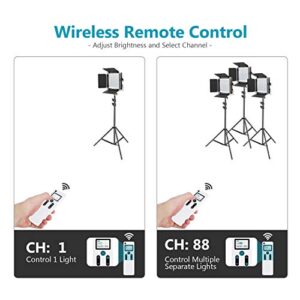 Neewer 2 Packs Advanced 2.4G 480 LED Video Light Photography Lighting Kit with Bag, Dimmable Bi-Color LED Panel with 2.4G Wireless Remote, LCD Screen and Light Stand for Portrait Product Photography