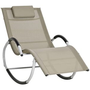outsunny outdoor rocking chair with detachable pillow, zero gravity patio chaise sun lounger chair with breathable mesh fabric, and curved armrests for lawn, garden or pool, sand