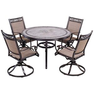 dali outdoor 5 piece dining set patio furniture, aluminum swivel rocker chair sling chair set with 46 inch round mosaic tile top aluminum table