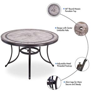 dali Outdoor 5 Piece Dining Set Patio Furniture, Aluminum Swivel Rocker Chair Sling Chair Set with 46 inch Round Mosaic Tile Top Aluminum Table