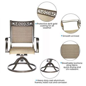 dali Outdoor 5 Piece Dining Set Patio Furniture, Aluminum Swivel Rocker Chair Sling Chair Set with 46 inch Round Mosaic Tile Top Aluminum Table