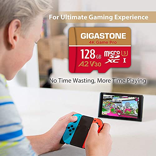 [5-Yrs Free Data Recovery] Gigastone 128GB 2-Pack Micro SD Card, 4K Game Pro, MicroSDXC Memory Card for Nintendo-Switch, GoPro, Action Camera, DJI, UHD Video, R/W up to 100/50MB/s, UHS-I U3 A2 V30 C10