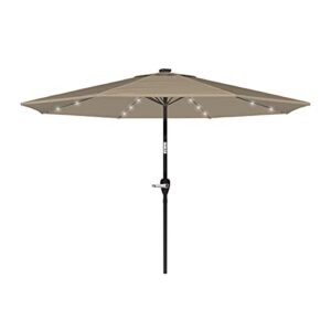 pure garden 50-lg1175 patio umbrella – 10 foot pool and deck shade with solar powered led lights crank tilt and fade resistant, uv protection canopy (sand), feet