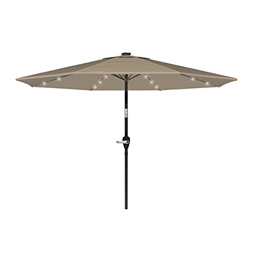 Pure Garden 50-LG1175 Patio Umbrella – 10 Foot Pool and Deck Shade with Solar Powered LED Lights Crank Tilt and Fade Resistant, UV Protection Canopy (Sand), feet